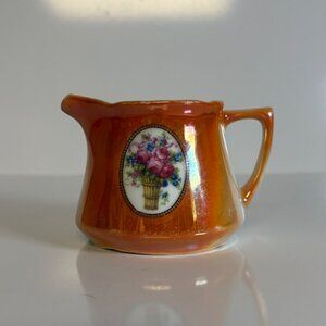 Eleanor Germany Orange Lusterware Porcelain Creamer Floral Design Vintage